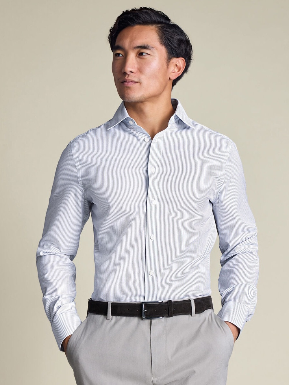 Non-Iron Twill Stripe Shirt – Indigo Blue